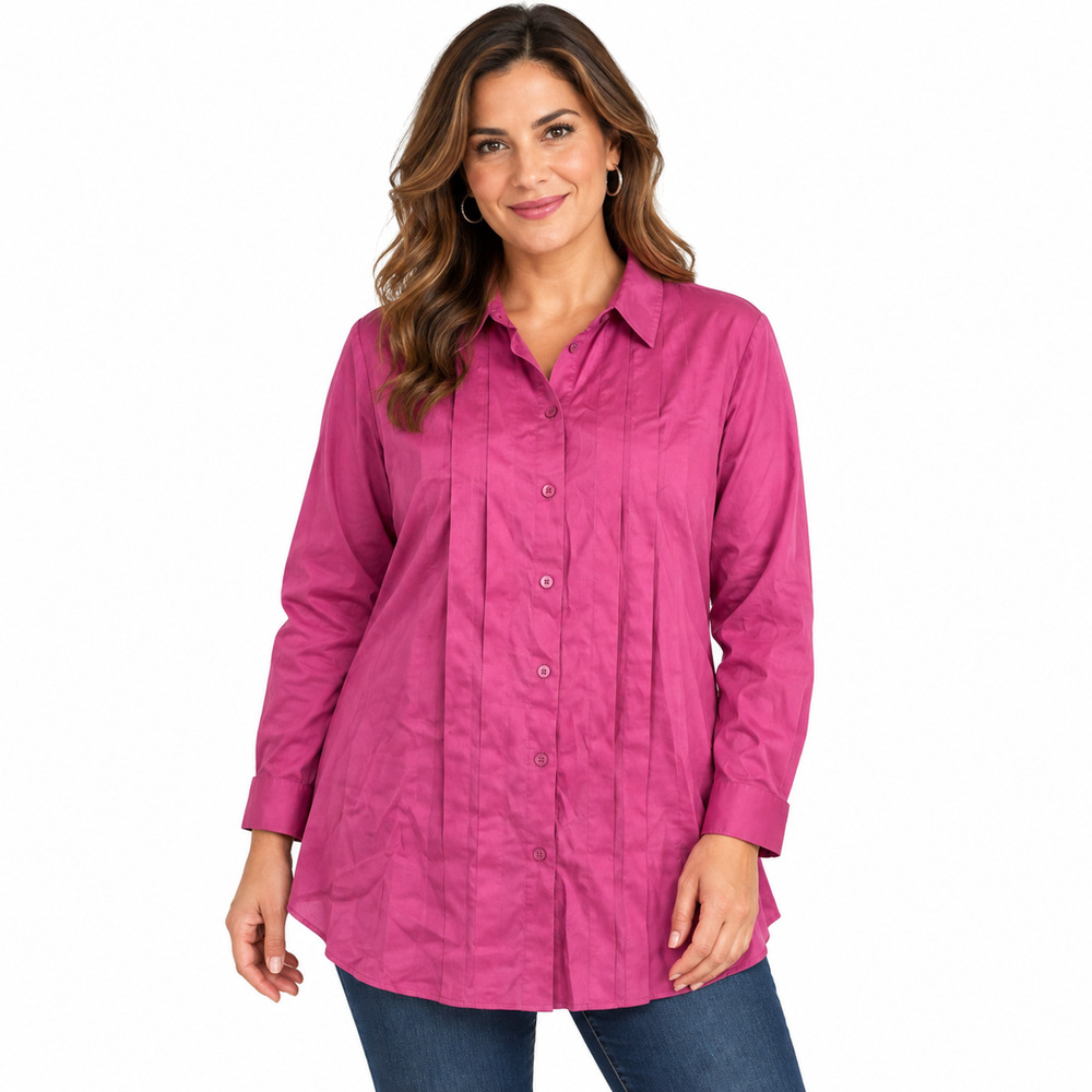 Chicos Pink Button Up Long Sleeve Poplin 100% Cotton Collared Shirt Top sz 2/ L